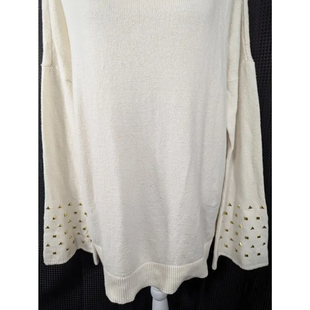 MICHAEL KORS! VANILLA CREAM BELL SLEEVE GOLD STUDDED SCOOP SWEATER! SZ XL - Picture 4 of 10